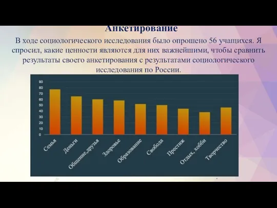 Анкетирование В ходе социологического исследования было опрошено 56 учащихся. Я спросил, какие