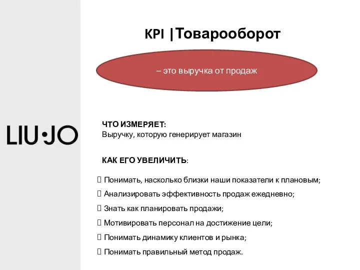 KPI |Товарооборот – это выручка от продаж ЧТО ИЗМЕРЯЕТ: Выручку, которую генерирует