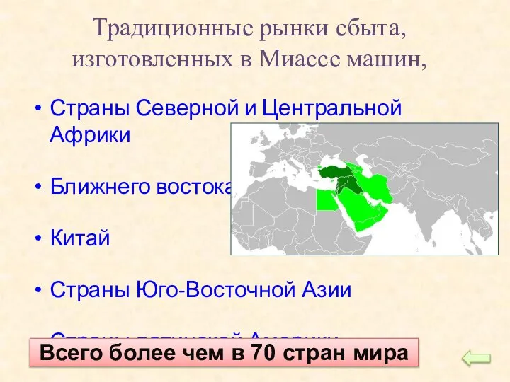 Традиционные рынки сбыта, изготовленных в Миассе машин, Страны Северной и Центральной Африки