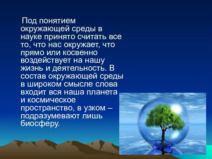 Под понятием окружающей среды в науке принято считать все то, что нас