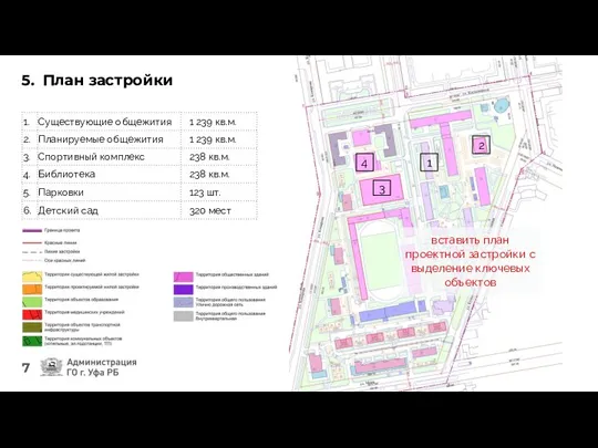 5. План застройки 1 2 3 4 вставить план проектной застройки с выделение ключевых объектов