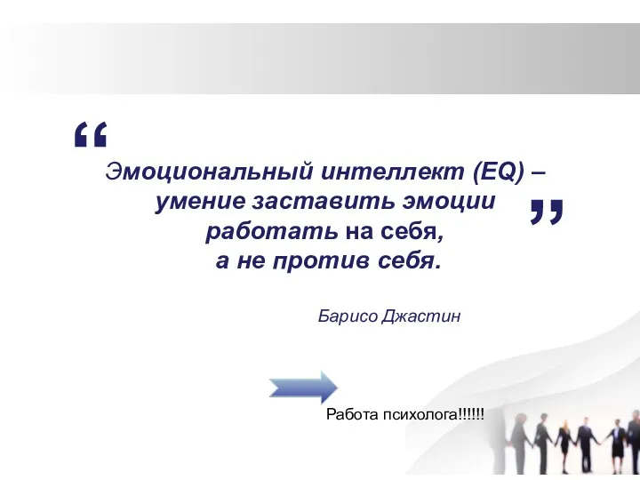 Эмоциональный интеллект (EQ) – умение заставить эмоции работать на себя, а не