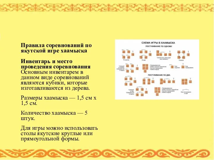 Правила соревнований по якутской игре хаамыска Инвентарь и место проведения соревнования Основным