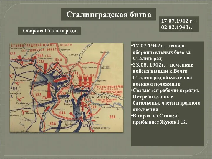 Сталинградская битва 17.07.1942 г.– 02.02.1943г. 17.07.1942г. – начало оборонительных боев за Сталинград
