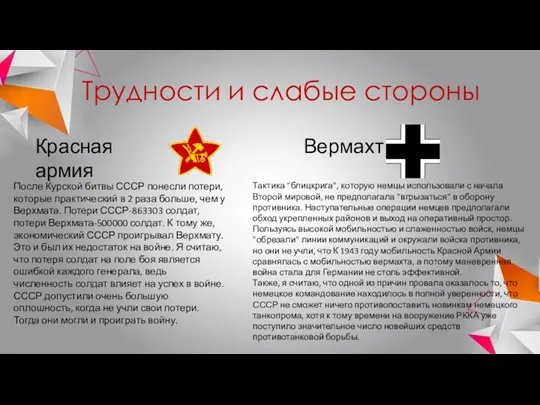 Трудности и слабые стороны Красная армия Вермахт Тактика "блицкрига", которую немцы использовали