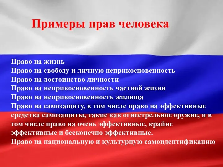 Примеры прав человека Право на жизнь Право на свободу и личную неприкосновенность