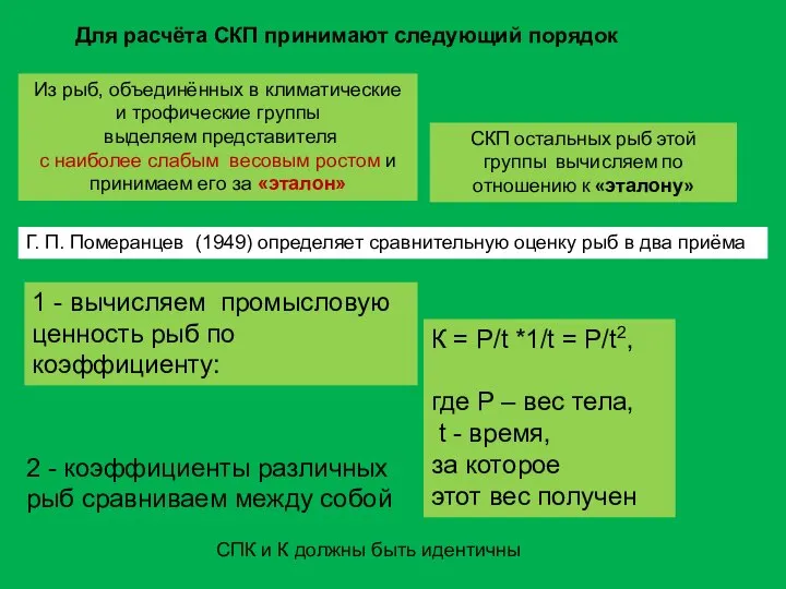 Для расчёта СКП принимают следующий порядок Из рыб, объединённых в климатические и