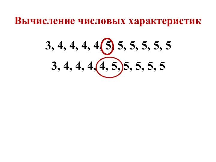 Вычисление числовых характеристик 3, 4, 4, 4, 4, 5, 5, 5, 5,