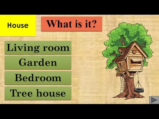 Tree house Bedroom Garden Living room What is it? House