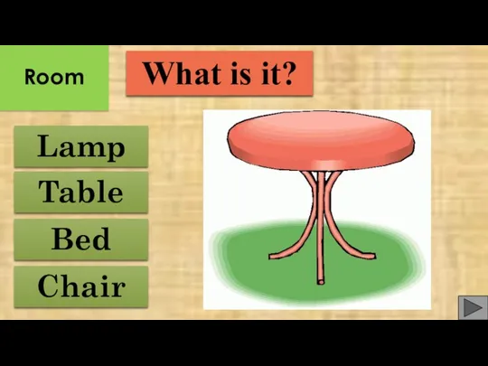 Chair Bed Table Lamp What is it? Room