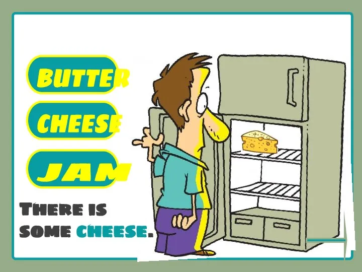 What’s there in the fridge? BUTTER CHEESE JAM There is some cheese.