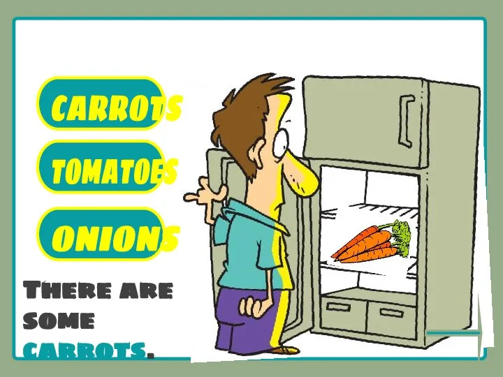 What’s there in the fridge? CARROTS TOMATOES ONIONS There are some carrots.