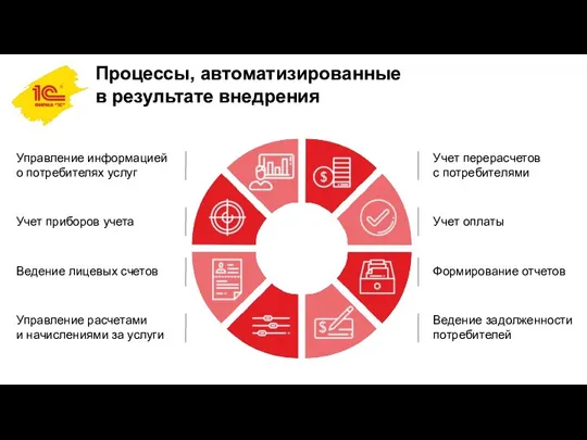 Процессы, автоматизированные в результате внедрения Управление информацией о потребителях услуг Учет приборов