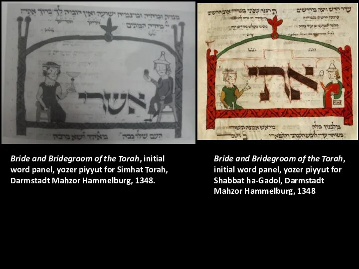 Bride and Bridegroom of the Torah, initial word panel, yozer piyyut for