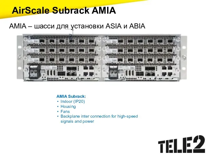 AirScale Subrack AMIA AMIA Subrack: Indoor (IP20) Housing Fans Backplane inter connection