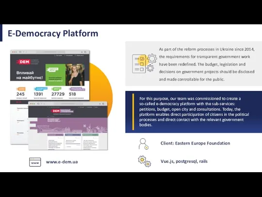 www.e-dem.ua E-Democracy Platform As part of the reform processes in Ukraine since