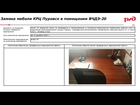 Замена мебели КРЦ Пуровск в помещении ВЧДЭ-20