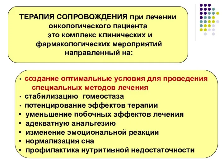 ТЕРАПИЯ СОПРОВОЖДЕНИЯ при лечении онкологического пациента это комплекс клинических и фармакологических мероприятий