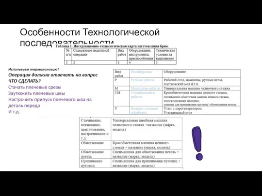 Особенности Технологической последовательности