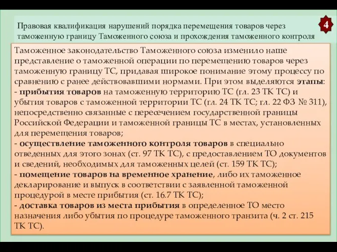 Правовая квалификация нарушений порядка перемещения товаров через таможенную границу Таможенного союза и