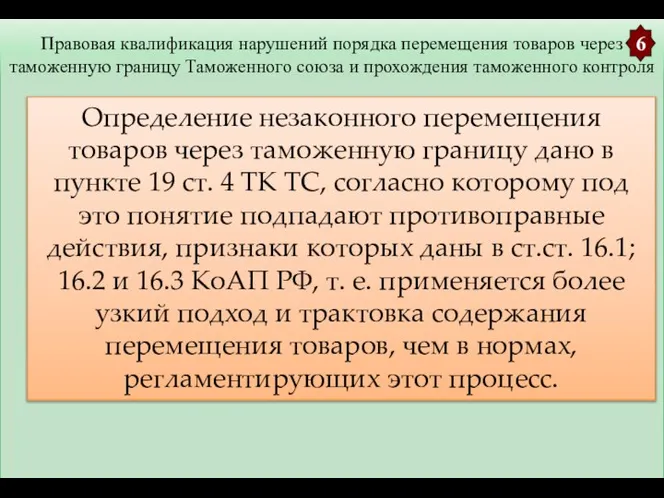 Правовая квалификация нарушений порядка перемещения товаров через таможенную границу Таможенного союза и