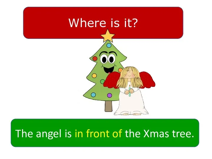 Where is it? The angel is in front of the Xmas tree.