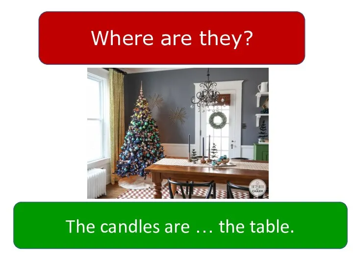 The candles are … the table. Where are they?