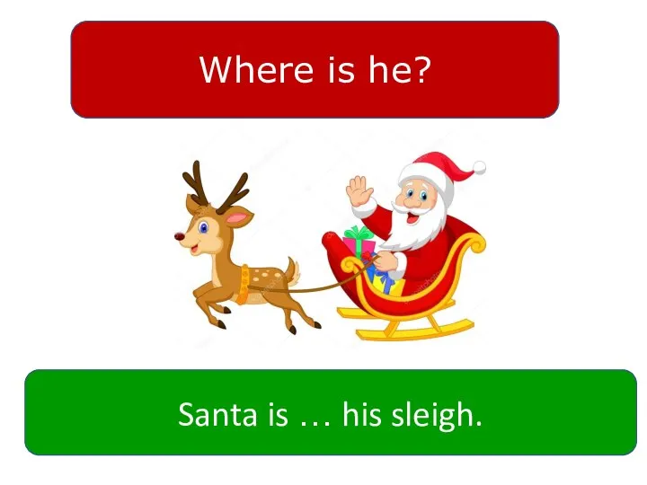 Where is he? Santa is … his sleigh.