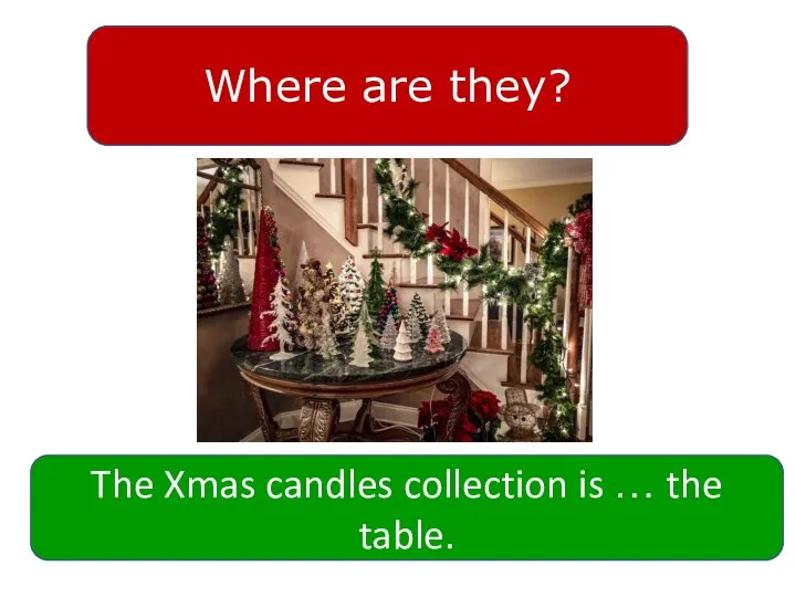 Where are they? The Xmas candles collection is … the table.