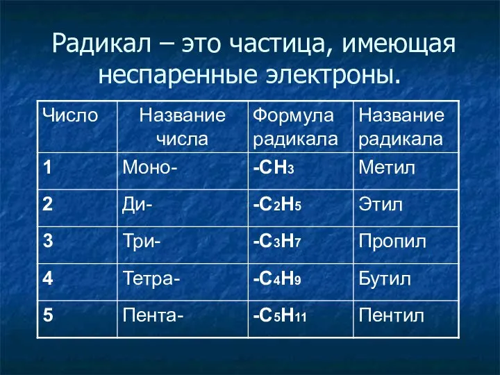 Радикал – это частица, имеющая неспаренные электроны.