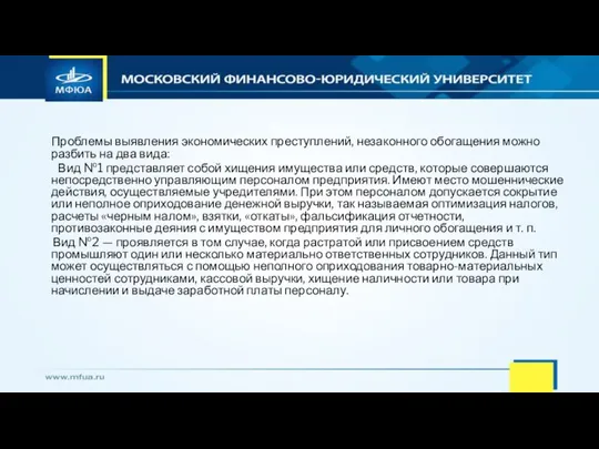 Проблемы выявления экономических преступлений, незаконного обогащения можно разбить на два вида: Вид