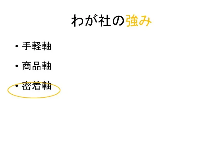 わが社の強み 手軽軸 商品軸 密着軸