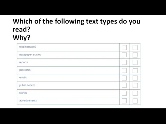 Which of the following text types do you read? Why?