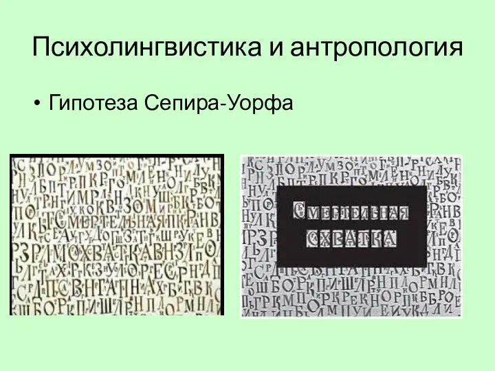 Психолингвистика и антропология Гипотеза Сепира-Уорфа