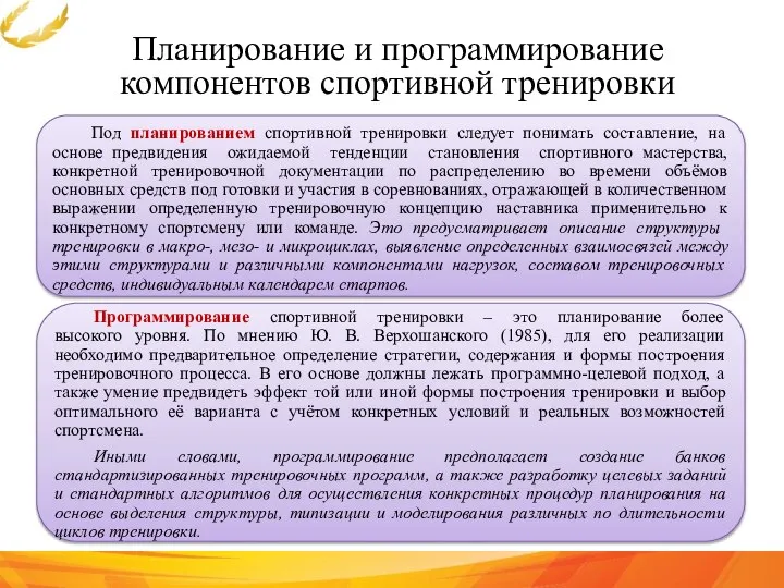 Планирование и программирование компонентов спортивной тренировки