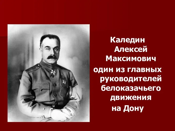 Каледин Алексей Максимович один из главных руководителей белоказачьего движения на Дону