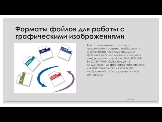 Форматы файлов для работы с графическими изображениями Все создаваемые с помощью графических