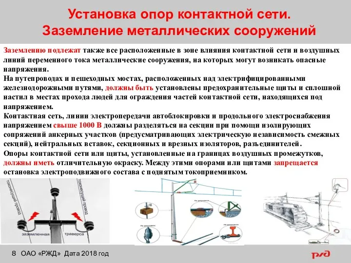 Установка опор контактной сети. Заземление металлических сооружений ОАО «РЖД» Дата 2018 год