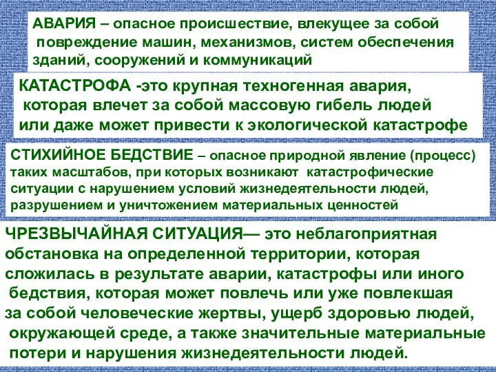 АВАРИЯ – опасное происшествие, влекущее за собой повреждение машин, механизмов, систем обеспечения