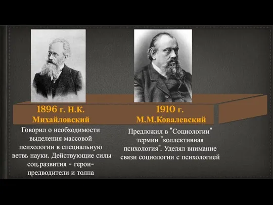 Говорил о необходимости выделения массовой психологии в специальную ветвь науки. Действующие силы