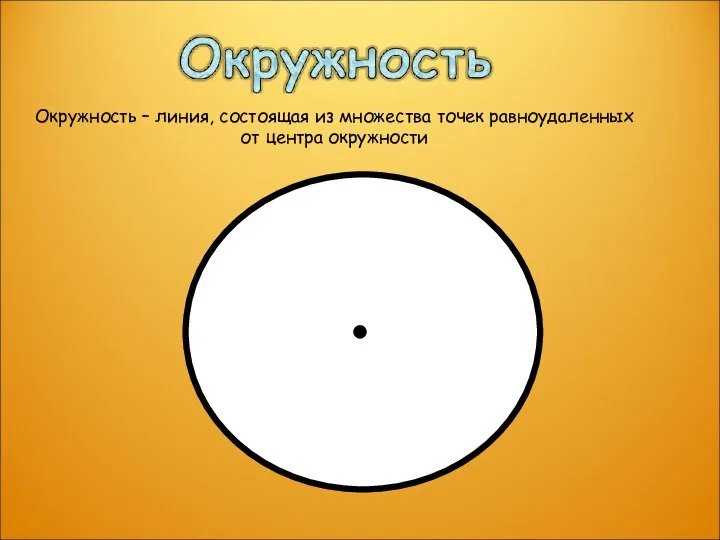 Окружность – линия, состоящая из множества точек равноудаленных от центра окружности