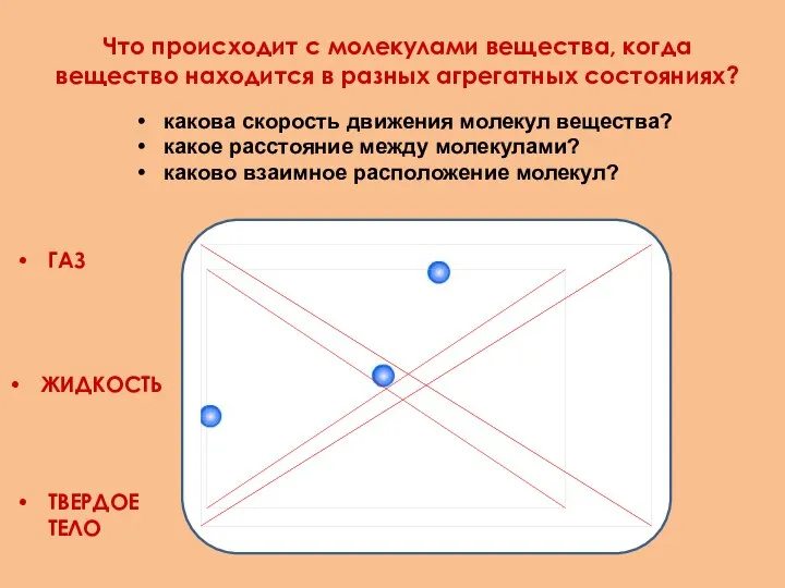 какова скорость движения молекул вещества? какое расстояние между молекулами? каково взаимное расположение