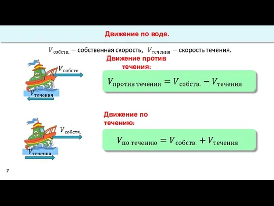 Движение по воде. Движение против течения: Движение по течению: