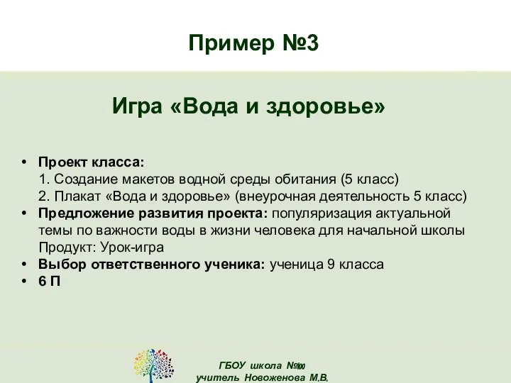 Пример №3 Игра «Вода и здоровье» Проект класса: 1. Создание макетов водной