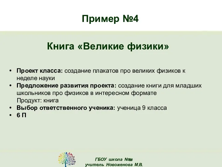 Пример №4 Книга «Великие физики» Проект класса: создание плакатов про великих физиков