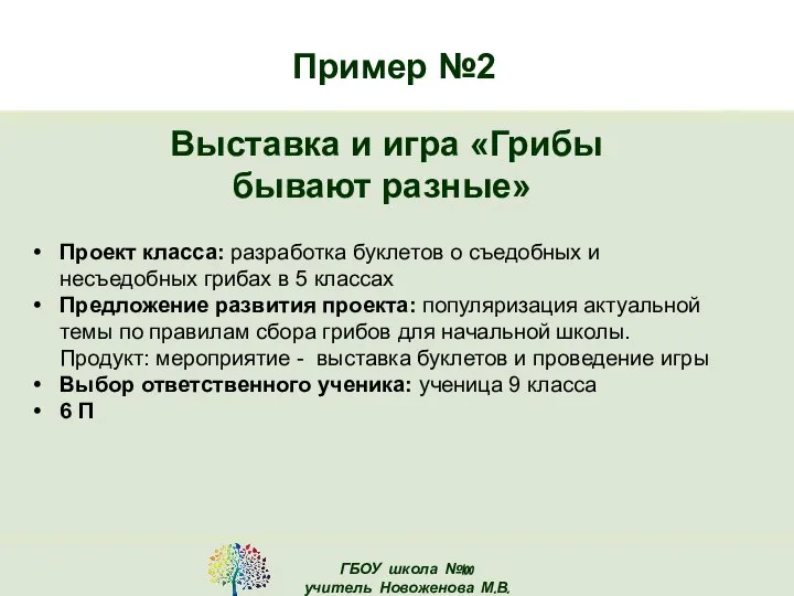 Пример №2 Выставка и игра «Грибы бывают разные» Проект класса: разработка буклетов