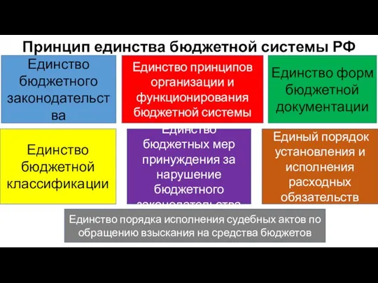 Принцип единства бюджетной системы РФ Единство бюджетного законодательства Единство принципов организации и
