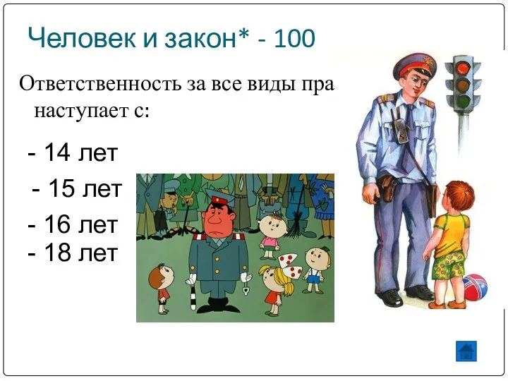 Человек и закон* - 100 Ответственность за все виды правонарушений наступает с: