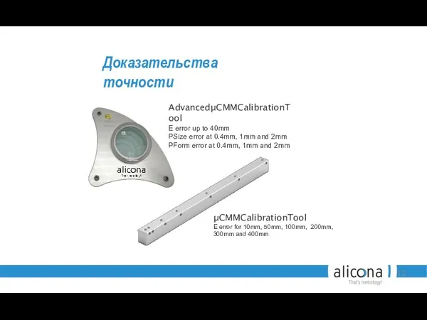 Доказательства точности AdvancedµCMMCalibrationTool E error up to 40mm PSize error at 0.4mm,