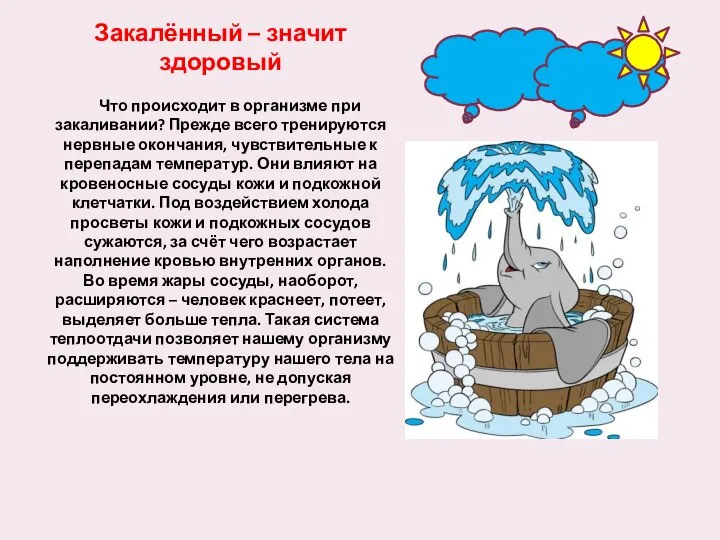 Закалённый – значит здоровый Что происходит в организме при закаливании? Прежде всего